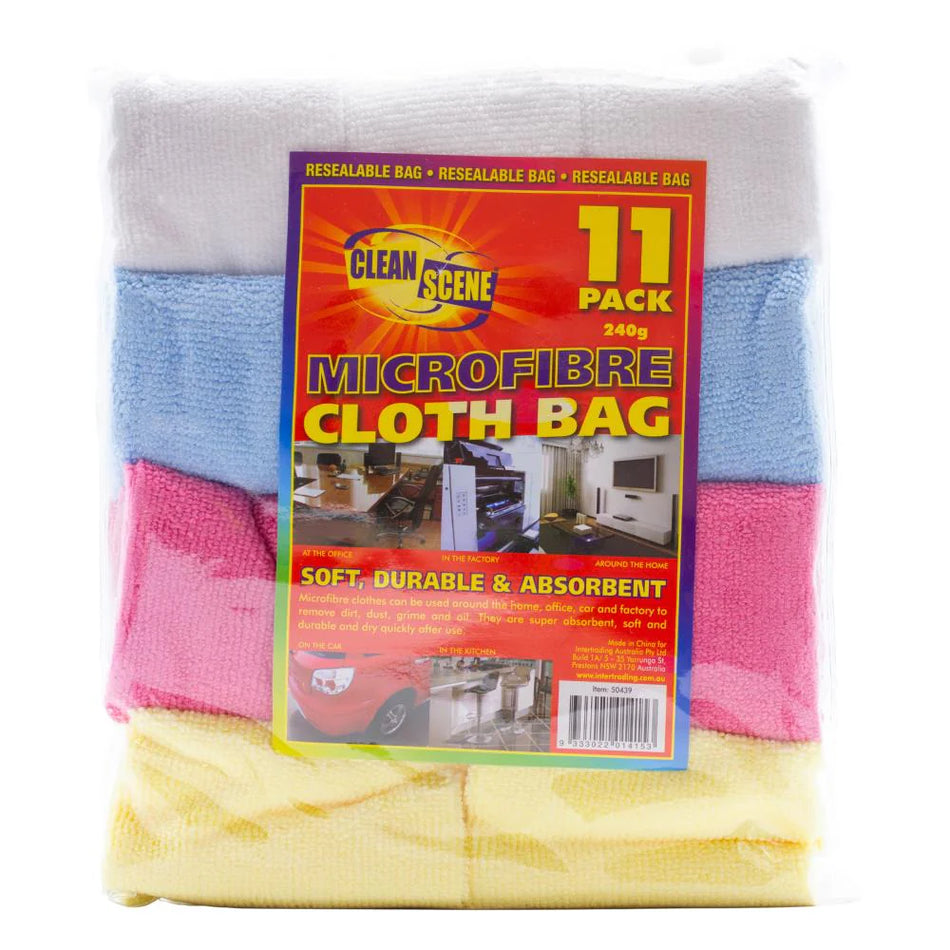 CLEAN SCENE MICROFIBRE CLOTH BAG ASSORTED COLOURS PK11 240g