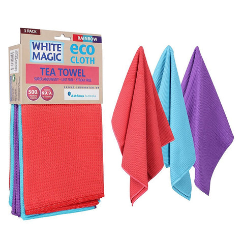 White Magic Eco Cloth Tea Towel Rainbow 3Pk