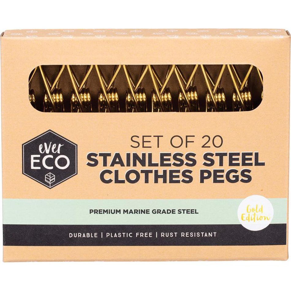 EVER ECO Stainless Steel Clothes Pegs Premium Marine Grade - Gold Edition 20