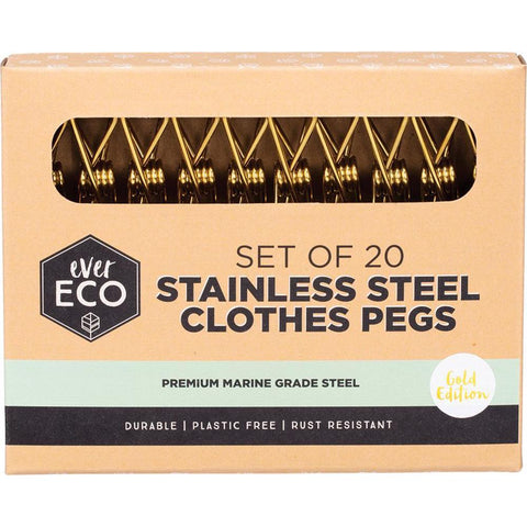 EVER ECO Stainless Steel Clothes Pegs Premium Marine Grade - Gold Edition 20