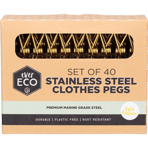 EVER ECO Stainless Steel Clothes Pegs Premium Marine Grade - Gold Edition 40