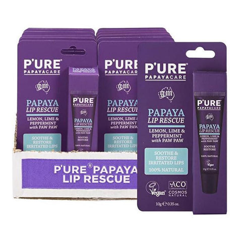 P'URE PAPAYACARE Papaya Lip Rescue - Hang Sell Lemon, Lime, Peppermint & Paw Paw 10g