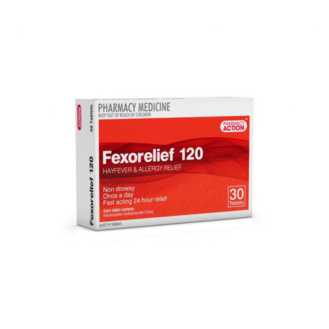 Pharmacy Action Fexorelief 120mg 30 Tabs (Generic for Telfast)
