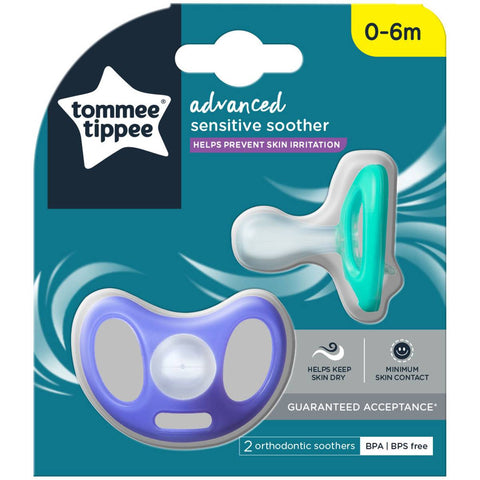 Tommee Tippee Advanced Sensitive Soother 0-6 Month 2 Pack (Colours May Vary)