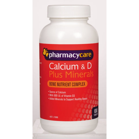 Pharmacy Care Calcium & D Plus Minerals 100 Tablets