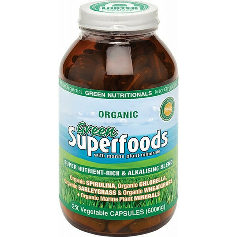 Green Nutritionals Organic Green Superfoods Vegan Capsules (600mg) 250