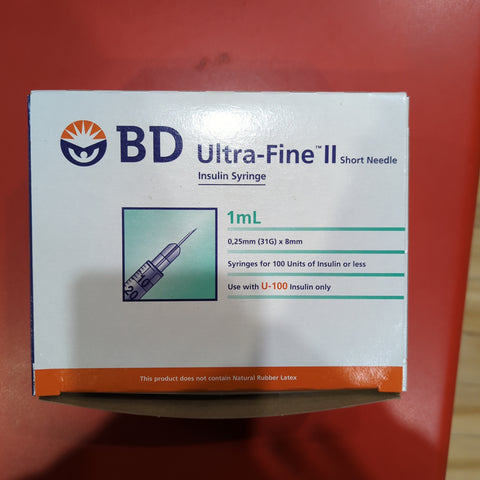 BD SYRINGES Ultra-Fine Needle 31 Gauge (0.25mm) X 8mm  100PK
