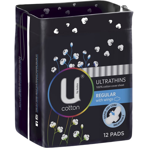 U by Kotex Cotton Ultrathin Pads Regular 12 Pack