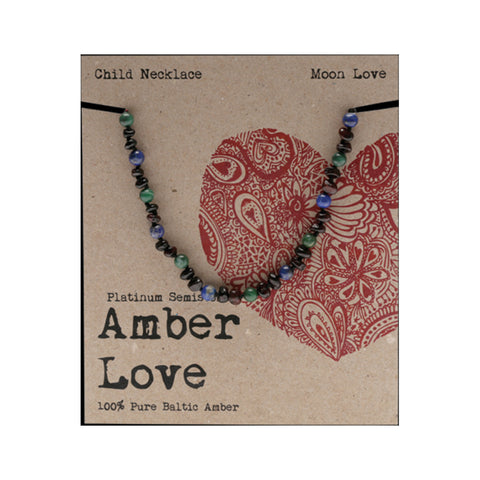 AMBER LOVE Children's Necklace 100% Baltic Amber - Moon Love 33cm