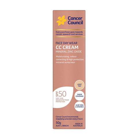 CANCER COUNCIL Face Day Wear CC Cream Mineral Zinc Oxide Light Tint SPF50 50g