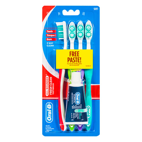 Oral-B All Rounder Fresh Clean Toothbrush Soft 4 Pack + Oral-B Clinical Gum Protection 22g