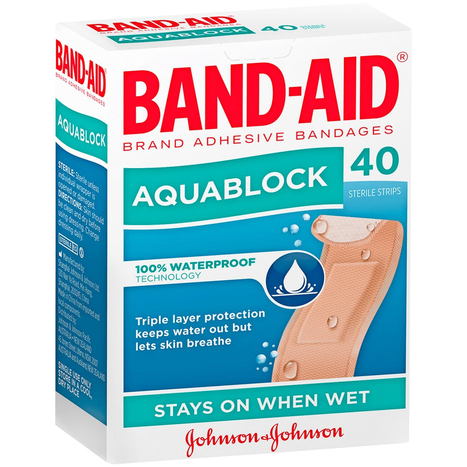 Band-aid Waterproof Aquablock Sterile Strips 40 Pack