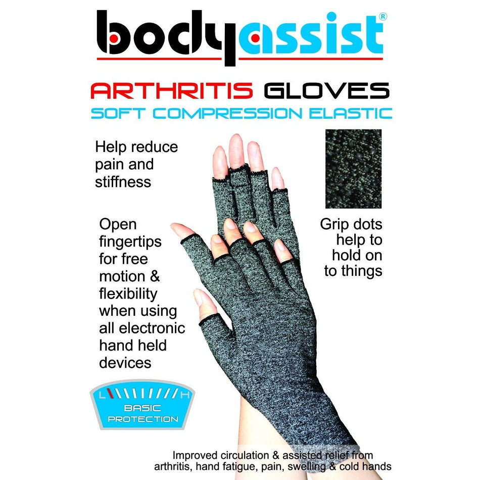 Body Assist Soft Compression Arthritis Gloves Grey (Pair)