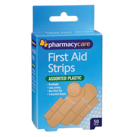 Pharmacy Care First Aid Strip Plastic Assorted 50 Pack