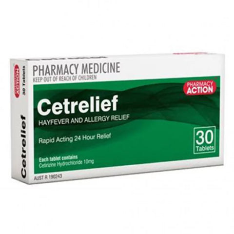 Pharmacy Action Cetrelief 10mg 30 Tabs (Generic for Zyrtec)