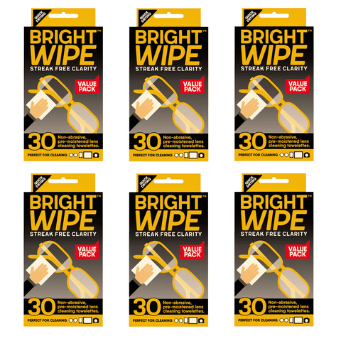 Bright Wipe Lens Cleaning Wipes 30 Pack (Pack of 6)