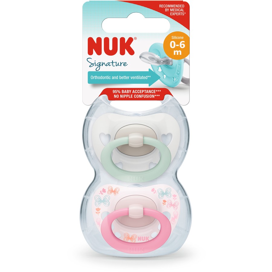Nuk Signature Soother 0-6 Months 2 Pack (Assorted Colours)