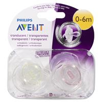 Avent Soother Translucent 0-6 Months BPA Free 2 Pack