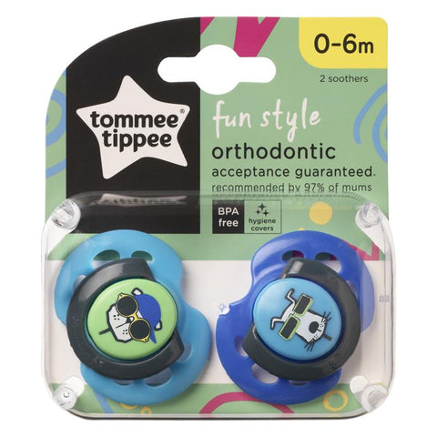 Tommee Tippee Closer To Nature FUN Style Soothers 0-6 Months 2 Pack (Colours May Vary)