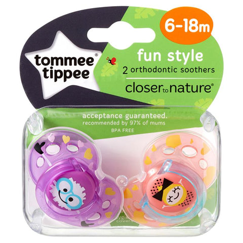 Tommee Tippee Closer To Nature Fun Style Soothers 6-18 Months 2 Pack (Picture may vary)
