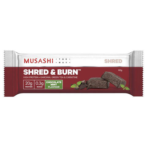 Musashi Shred and Burn Bar Choc Mint 60g 12PACK