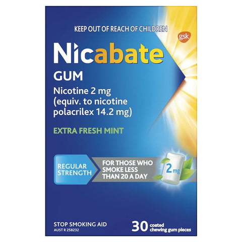 Nicabate Extra Fresh Mint Gum Quit Smoking 2mg 30 pieces