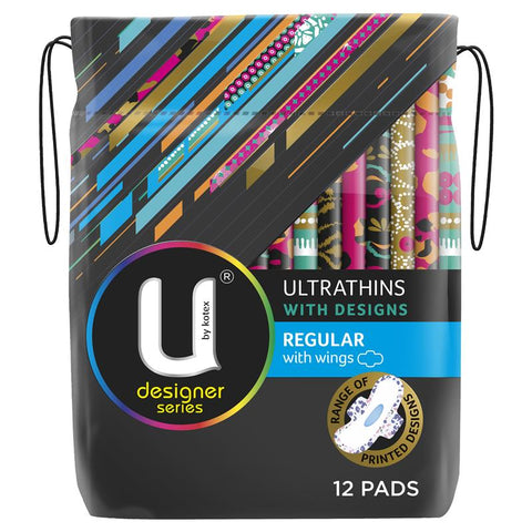 U By Kotex Designer Series Ultrathins Pads Wing Regular 12 Pack