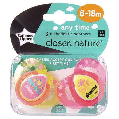 Tommee Tippee Closer To Nature Any Time Soothers 6-18 Months 2 Pack (Colours May Vary)