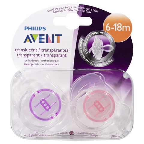Avent Soother Translucent Silicone 6-18 Months 2 Pack