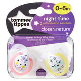 Tommee Tippee Closer To Nature Night Time Soothers 0-6 Months 2 Pack (Colours May Vary)