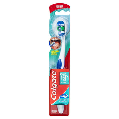 Colgate 360° Whole Mouth Clean Manual Toothbrush, 1 Pack, Medium Bristles