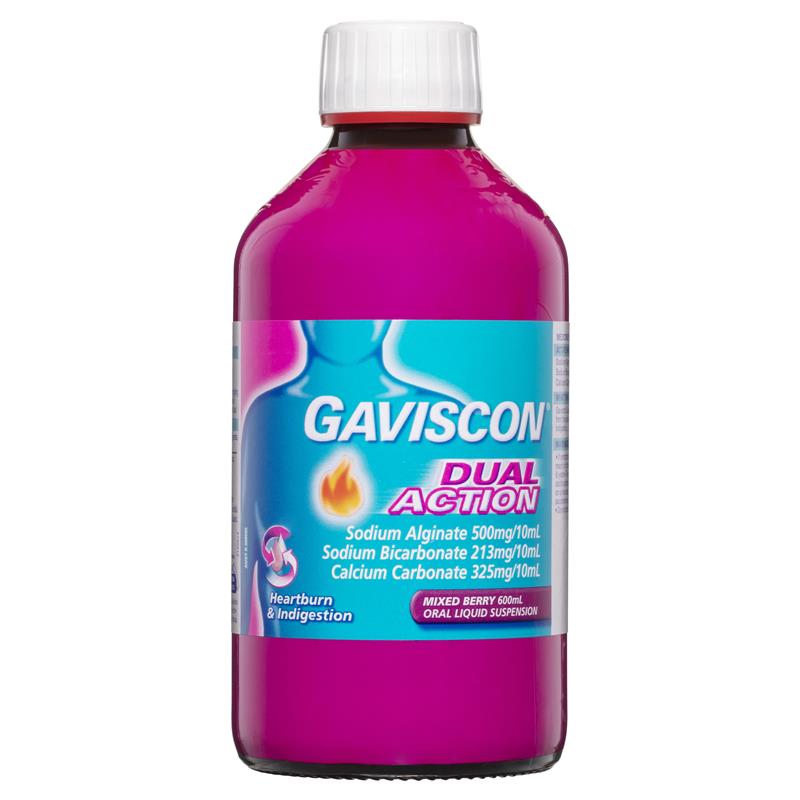 Gaviscon Dual Action Liquid Mixed Berry Flavour Heartburn and Indigestion Relief 600ml