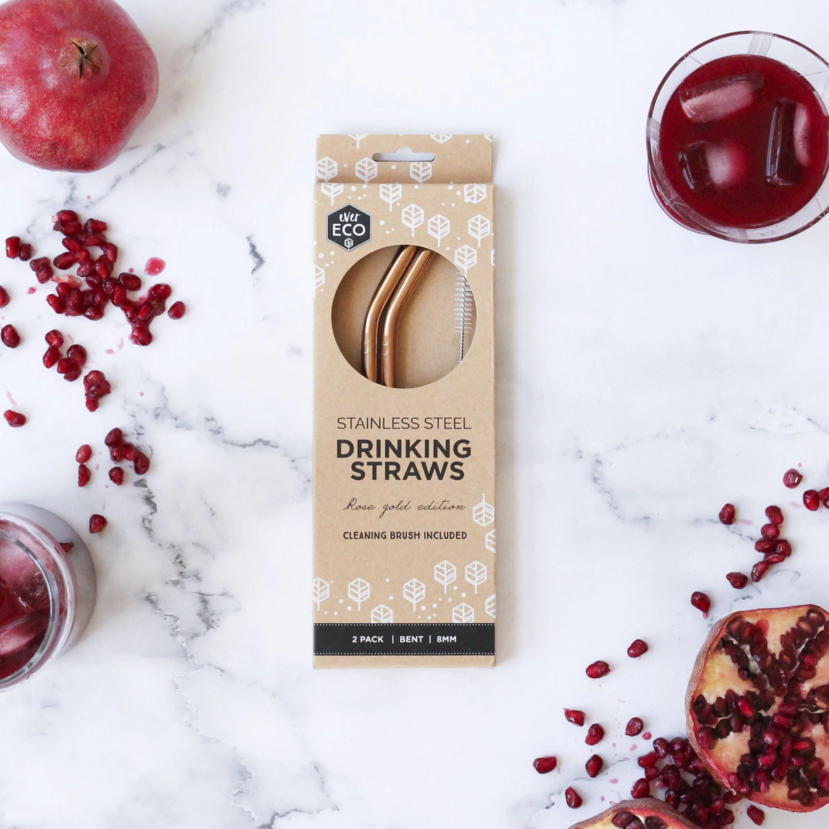 EVER ECO Stainless Steel Straws - Bent Rose Gold 2