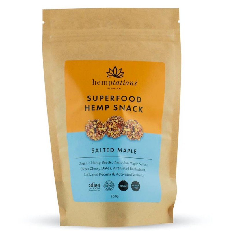 2die4 Live Foods Hemptations - Superfood Hemp Snack Salted Maple 80g