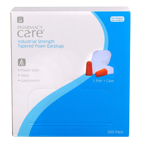 Pharmacy Care Ear Plugs Tapered Foam - 1 Pair Plus Case 100PK