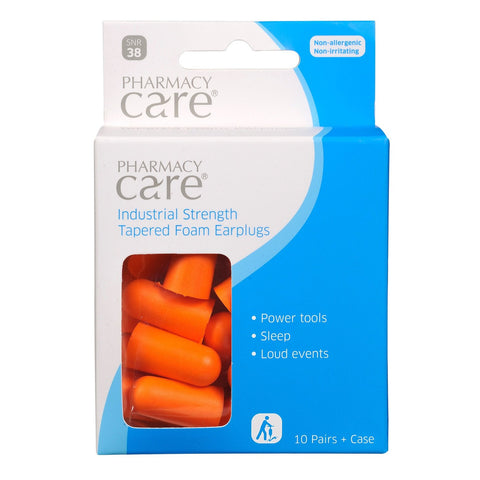 Pharmacy Care Ear Plugs Tapered Foam 10 Pairs Plus Case