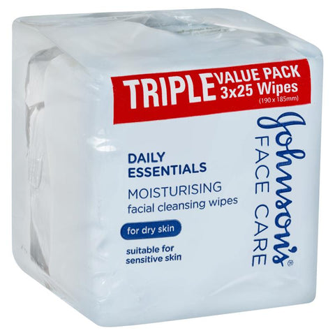 Johnson's Daily Essentials Facial Cleansing Wipes Dry Skin 25 X3