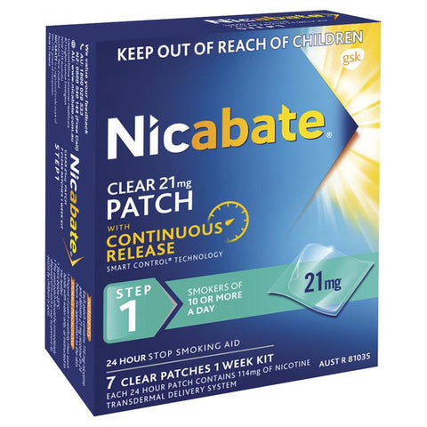Nicabate Clear Patch Quit Smoking Step 1 21mg 7 Patches