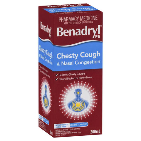 Benadryl PE Chesty Cough & Nasal Congestion Non Drowsy Berry Flavour 200mL
