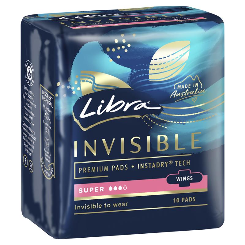 Libra Pads Invisible Body Fit with Wings Super 10