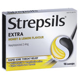 Strepsils Extra Honey Lemon Lozenges 16pk Fast Numbing Sore Throat Pain Relief with Anaesthetic