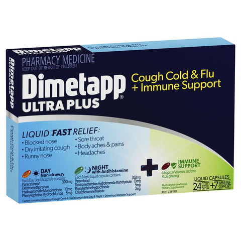 Dimetapp Ultra Plus Cough Cold & Flu + Immune Support 24 Liquid Capsules