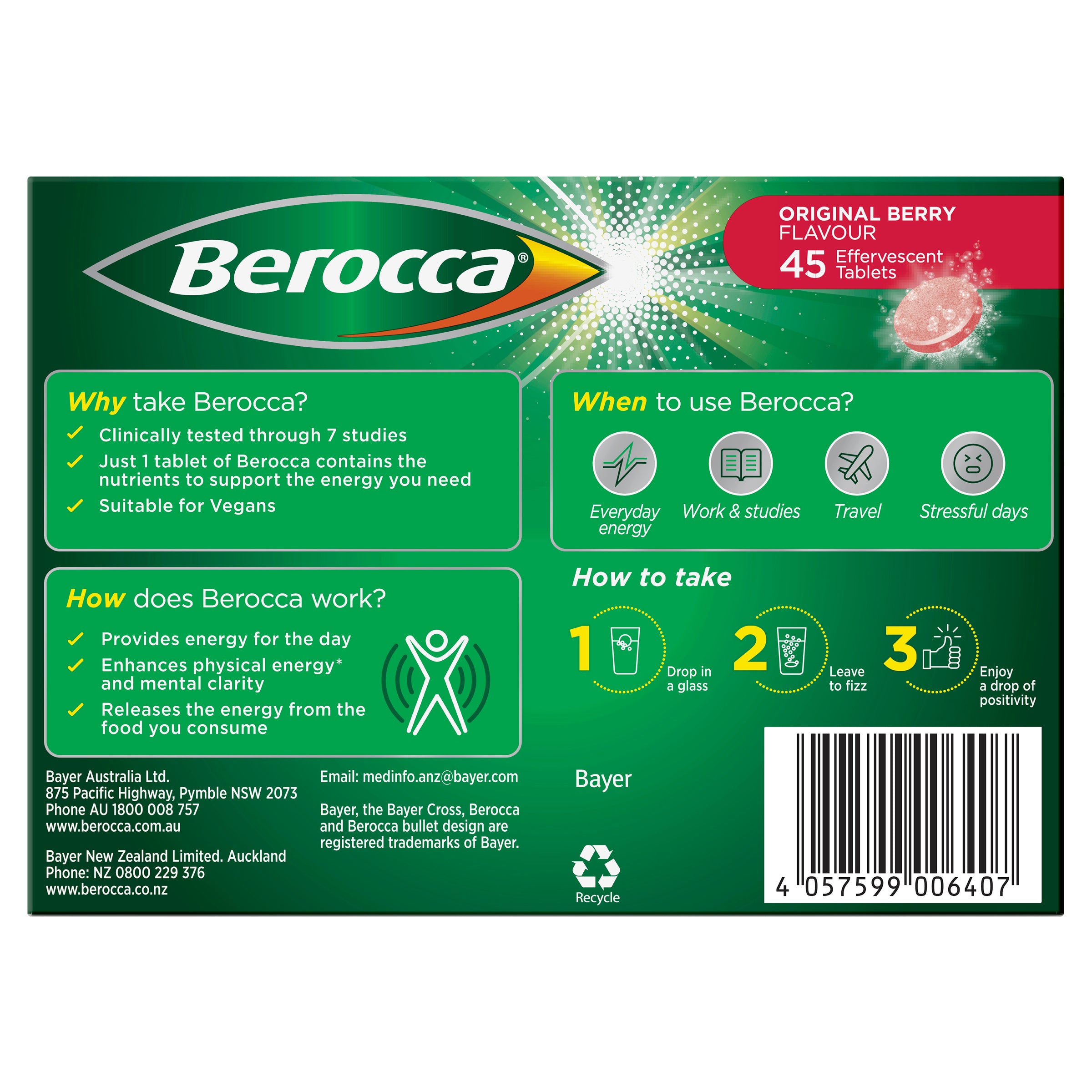 Berocca Energy Vitamin Original Berry Effervescent Tablets 45 pack