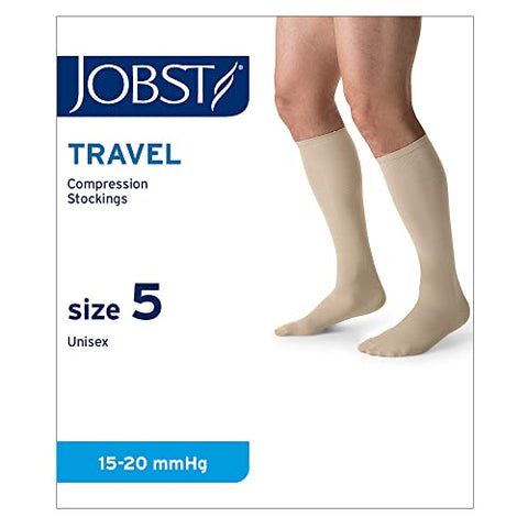 Jobst Unisex Travel Knee High 15-20 mmhg Compression Socks Size 5 Beige