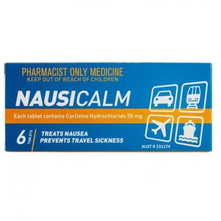 Nausicalm Cyclizine 50mg 6 Tablets (S3) (Only 1 per customer)