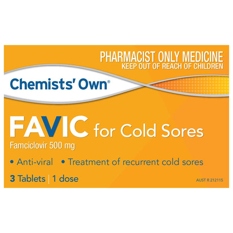 Chemists Own Favic For Cold Sores 500mg 3 Tablets S3