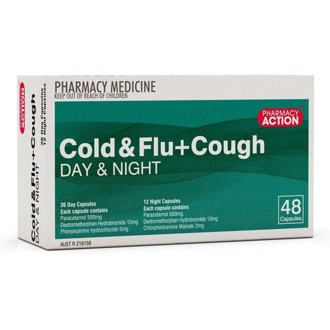 Pharmacy Action Cold & Flu + Cough Relief PE Day & Night 48 Caps (Generic for Codral PE Cold & Flu + Cough)