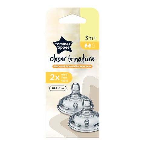 Tommee Tippee Closer To Nature Medium Flow Teats 2 Pack (Colours May Vary)
