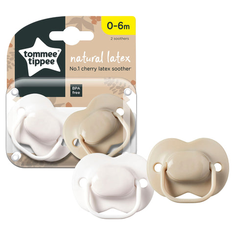 Tommee Tippee Cherry Shaped Natural Latex Soother - 0-6 Months - 2 Pack (Colours May Vary)
