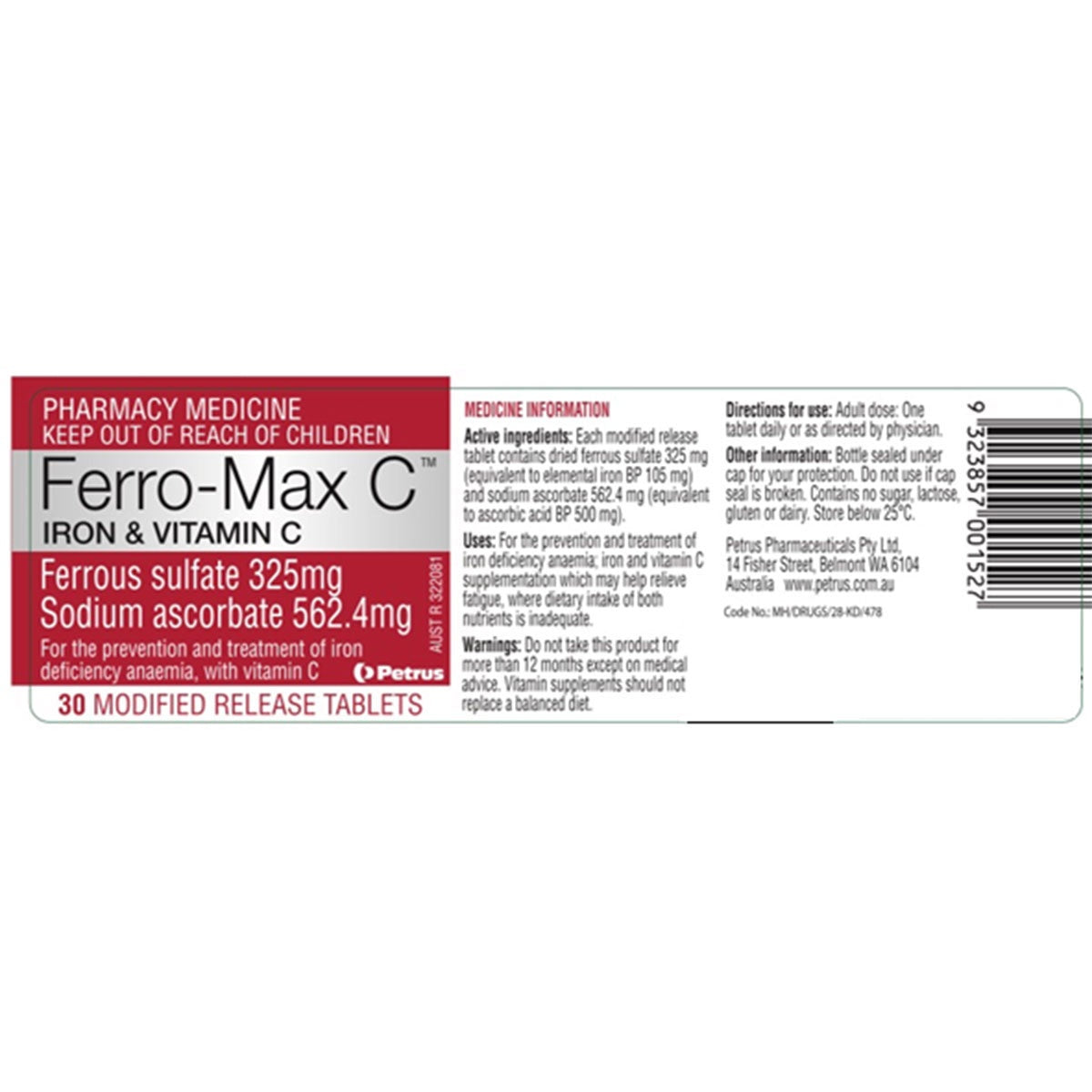 Ferro Max C Iron & Vitamin C 30 Tablets